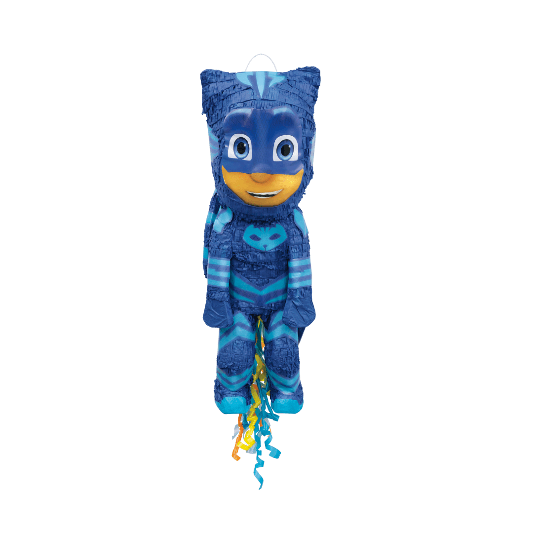 Blue PJ Masks Catboy piñata with pull strings for kids birthday from Parte Haus party supply store in Bethesda Maryland