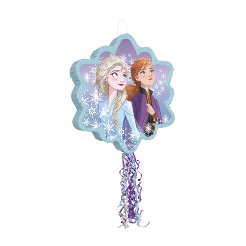 Blue Frozen themed pinata with sisters and snowflakes for birthday party from Parte Haus party supply store in Bethesda MD