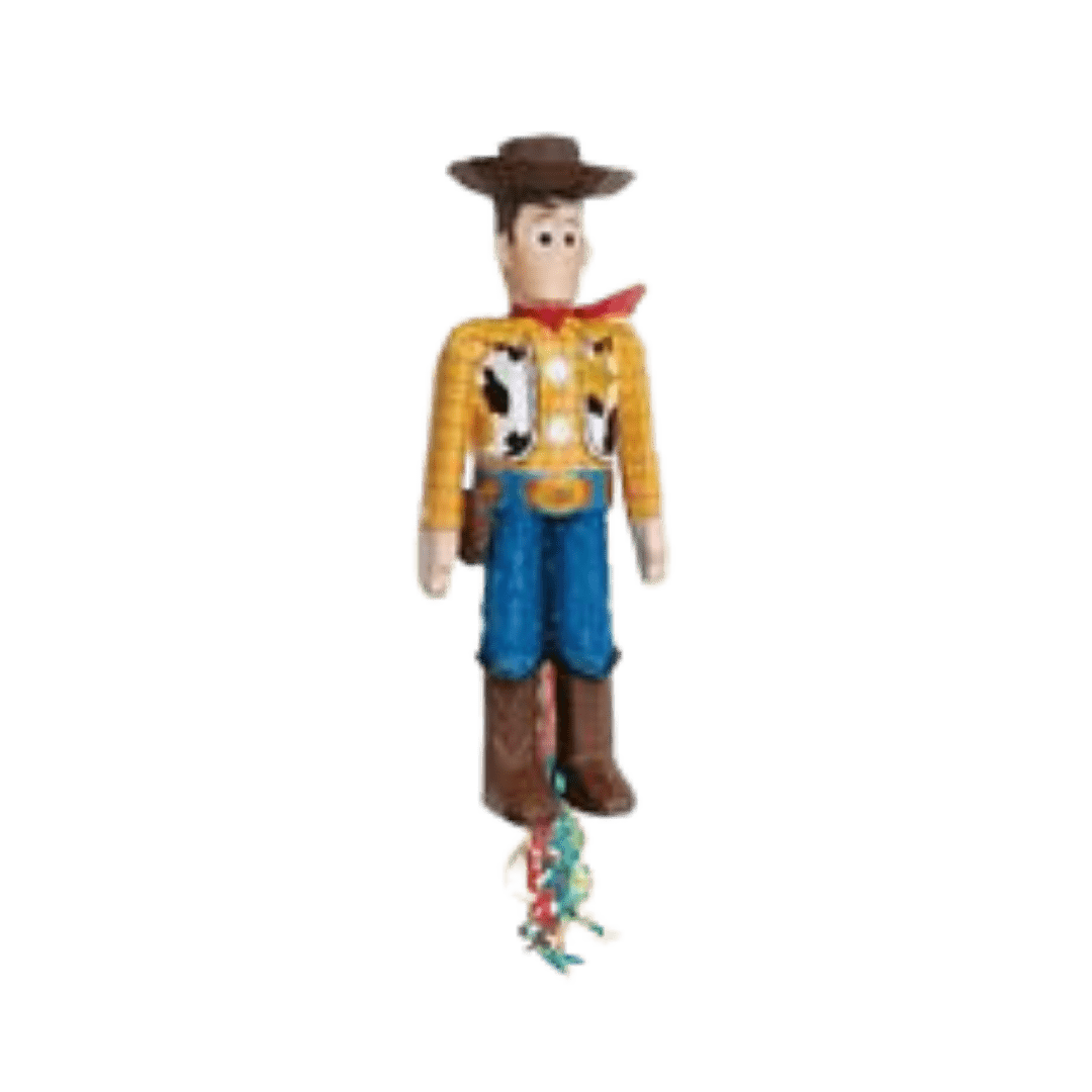 Brown yellow and blue cowboy piñata shaped like a cartoon character birthday decoration from Parte Haus party supply store in Bethesda Maryland