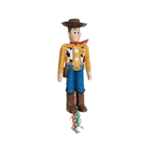Brown yellow and blue cowboy piñata shaped like a cartoon character birthday decoration from Parte Haus party supply store in Bethesda Maryland