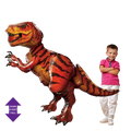 red and orange dinosaur balloon with boy for Jurassic birthday from Parte Haus party supply store in Bethesda Maryland
