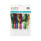 Metallic rainbow squawkers pack with shiny fringe for birthday celebration from Parte Haus party supply store in Bethesda MD