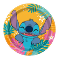 Yellow Stitch paper plate with colorful tropical flowers luau theme from Parte Haus party supply store in Bethesda MD.