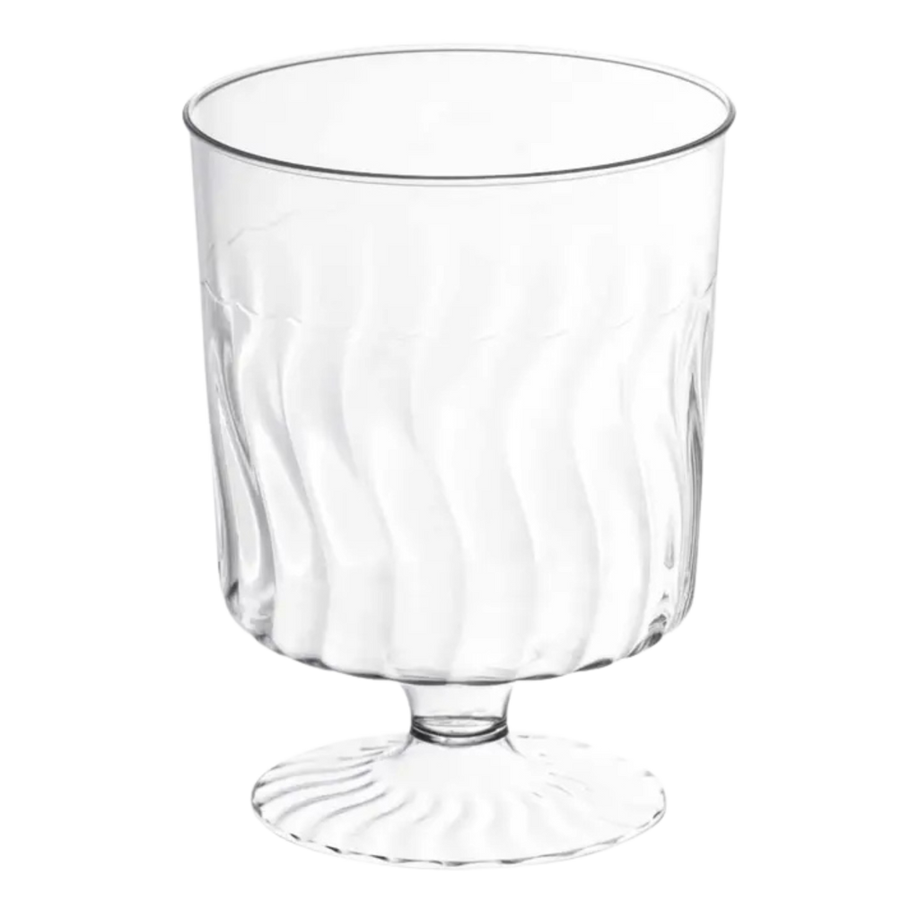 Clear plastic wine goblet with a wavy texture for celebrations from Parte Haus party supply store in Bethesda MD
