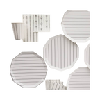 White striped plate set with cups and napkins for birthday from Parte Haus party supply store in Bethesda Maryland
