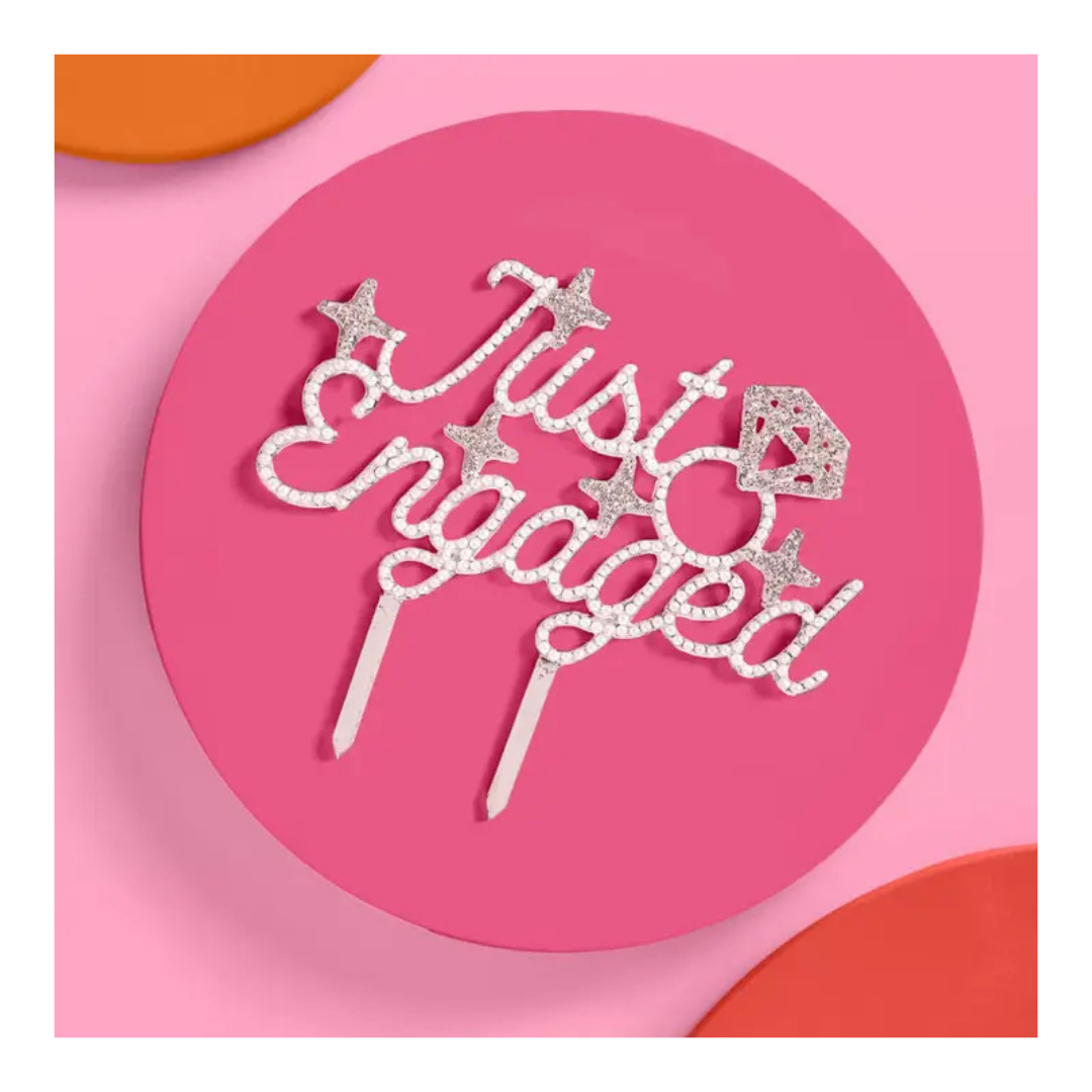 Pearl Crystal "Just Engaged" Cake Topper