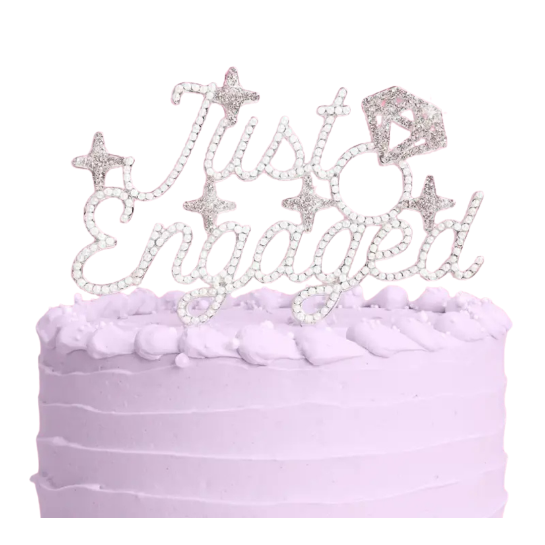 Pearl Crystal "Just Engaged" Cake Topper