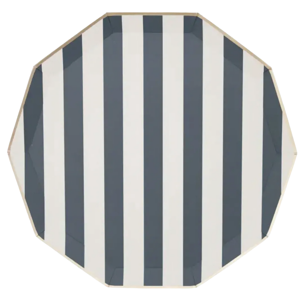 Midnight Blue Cabana Stripe Dinner Plates