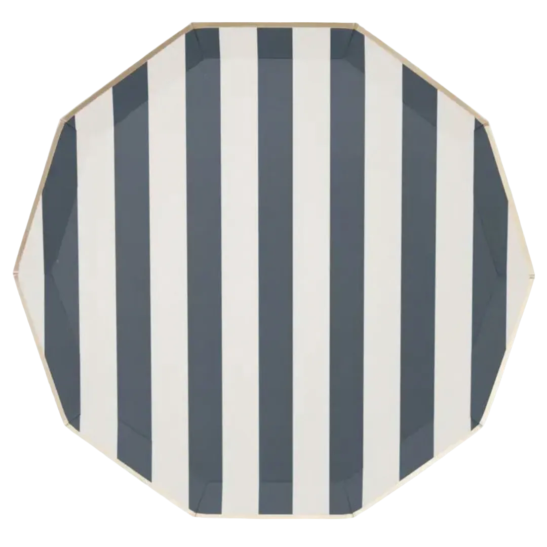 Midnight Blue Cabana Stripe Dinner Plates