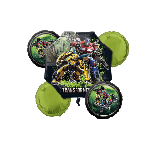 Green and black Transformers balloons set with character designs birthday theme from Parte Haus party supply store in Bethesda MD
