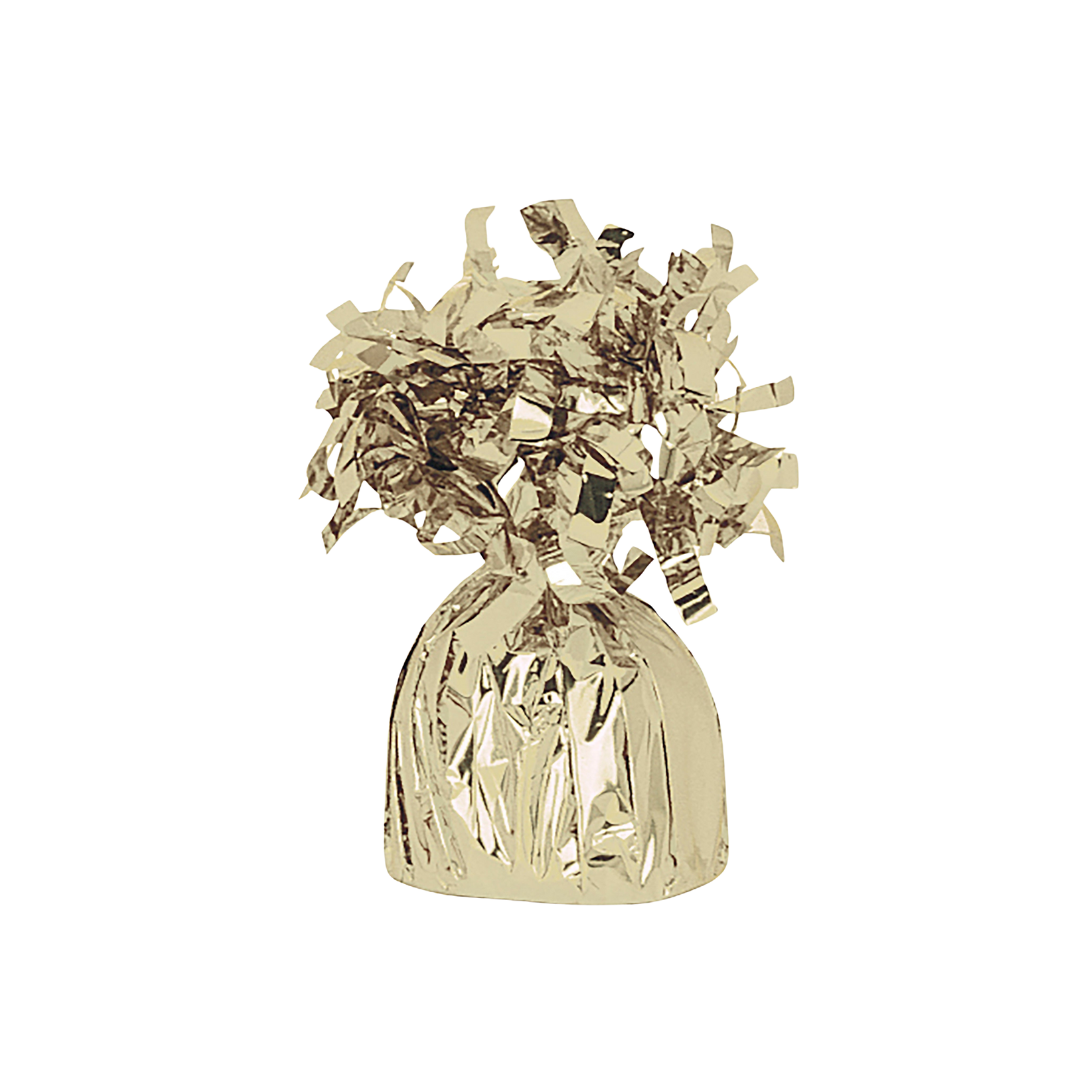 Gold foil balloon weight with shiny wrapped top for celebration from Parte Haus party supply store in Bethesda MD