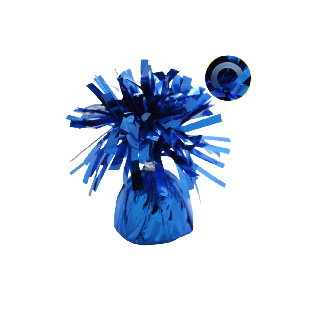 Royal blue foil balloon weight with metallic tassel perfect for birthdays from Parte Haus party supply store in Bethesda MD