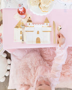 Pink and gold castle plate princess birthday table setting from Parte Haus party supply store in Bethesda MD