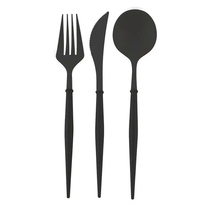 Black Plastic Cutlery - 24 pcs