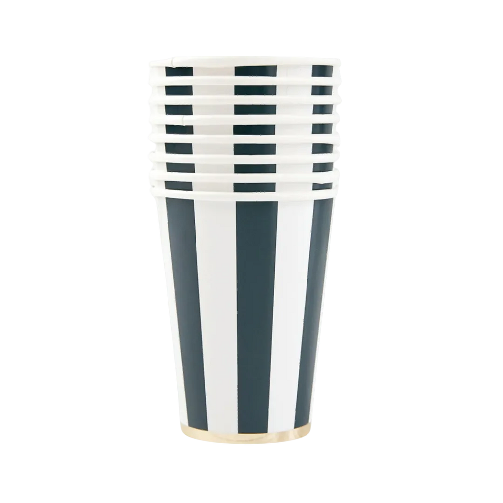 Midnight Blue and White Cabana Stripe Paper Cups