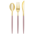 Blush and gold cutlery set modern utensil design for celebrations from Parte Haus party supply store in Bethesda MD
