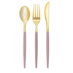 Blush and gold cutlery set modern utensil design for celebrations from Parte Haus party supply store in Bethesda MD