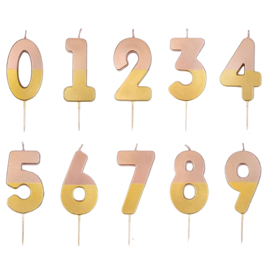Pink and Gold Ombre 0-9 Number Candles