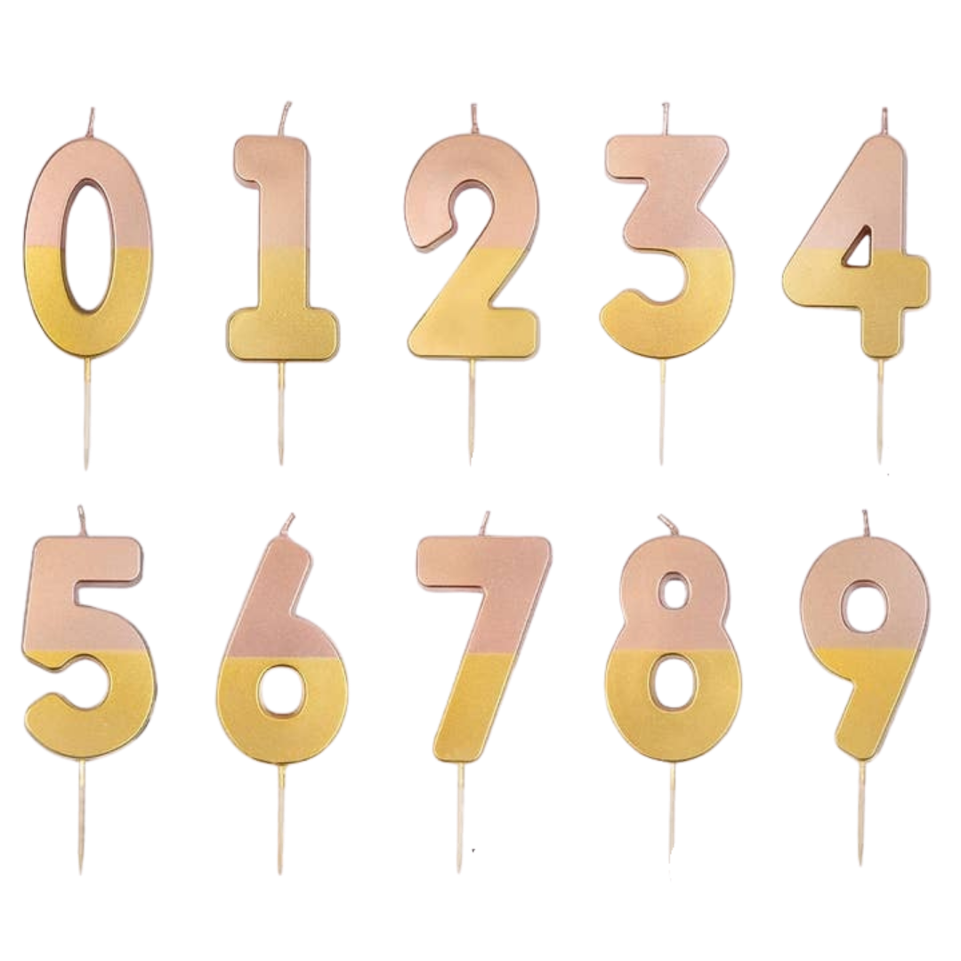 Pink and Gold Ombre 0-9 Number Candles