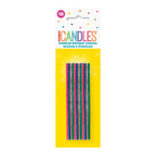 Multicolor sparkler birthday candles displayed in packaging from Parte Haus party supply store in Bethesda Maryland
