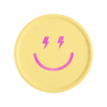 Yellow plate with pink lightning smiley face design birthday from Parte Haus party supply store in Bethesda Maryland