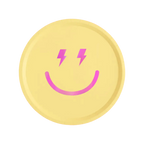 Yellow plate with pink lightning smiley face design birthday from Parte Haus party supply store in Bethesda Maryland