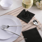 Black paper napkins modern table setting for elegant event from Parte Haus party supply store in Bethesda Maryland