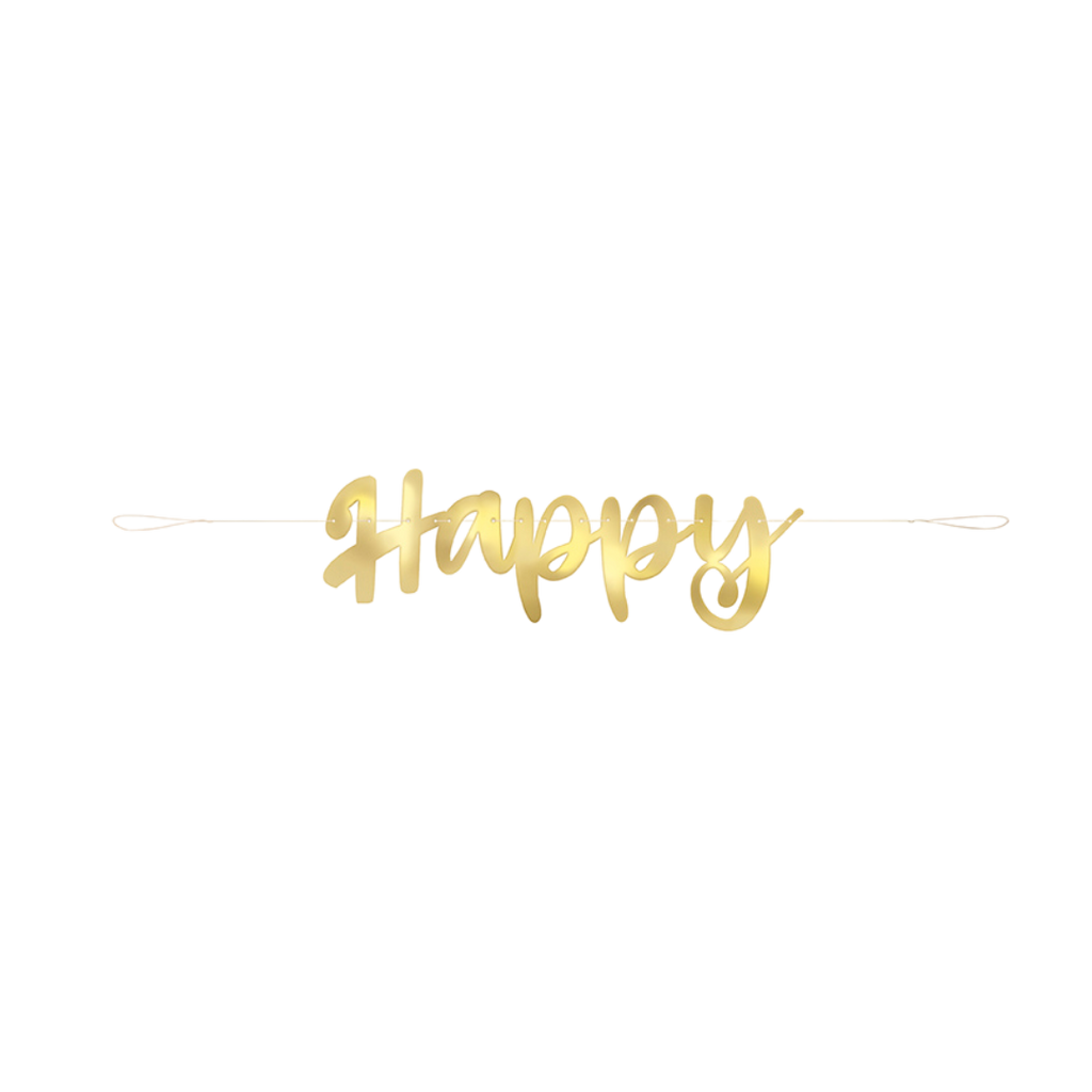 Gold happy banner decoration for birthday from Parte Haus party supply store in Bethesda Maryland