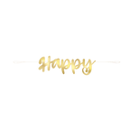 Gold happy banner decoration for birthday from Parte Haus party supply store in Bethesda Maryland