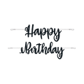 Black happy birthday banner with elegant script letters for birthday from Parte Haus party supply store in Bethesda MD