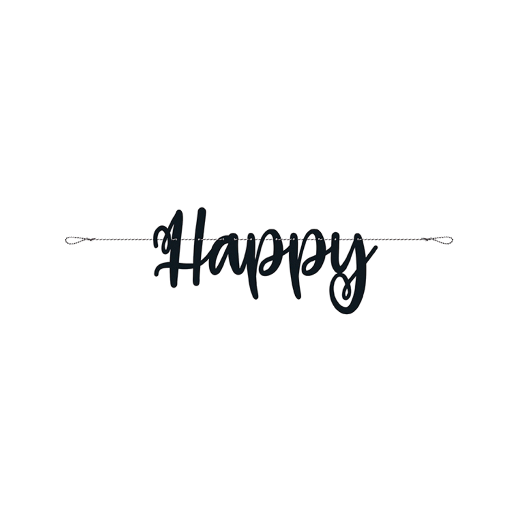 black happy script cake topper for birthday celebration from Parte Haus party supply store in Bethesda Maryland