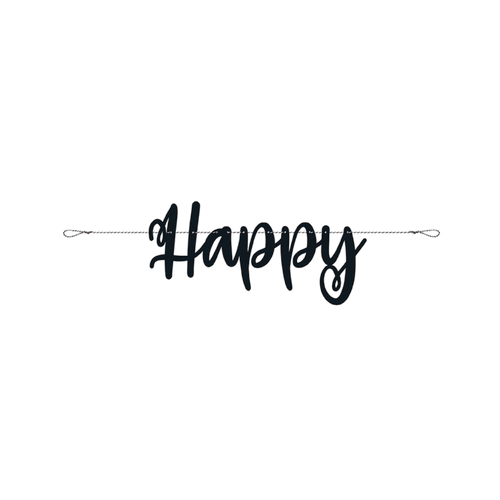 black happy script cake topper for birthday celebration from Parte Haus party supply store in Bethesda Maryland