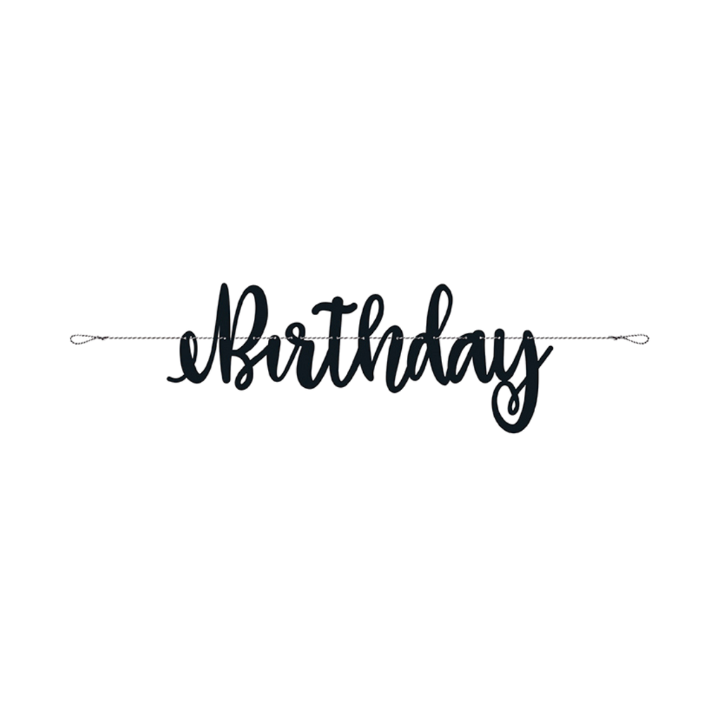 gold birthday banner with script text for birthday celebration from Parte Haus party supply store in Bethesda MD