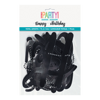 black happy birthday banner with script letters for birthday from Parte Haus party supply store in Bethesda Maryland