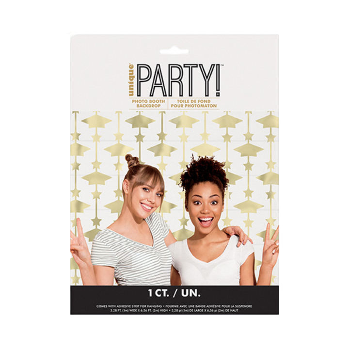 Gold Foil Grad Cap Photo Booth Backdrop