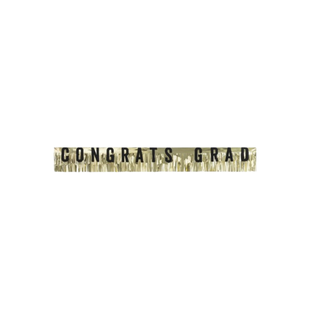 Gold Congrats Grad fringe banner graduation decor from Parte Haus party supply store in Bethesda Maryland