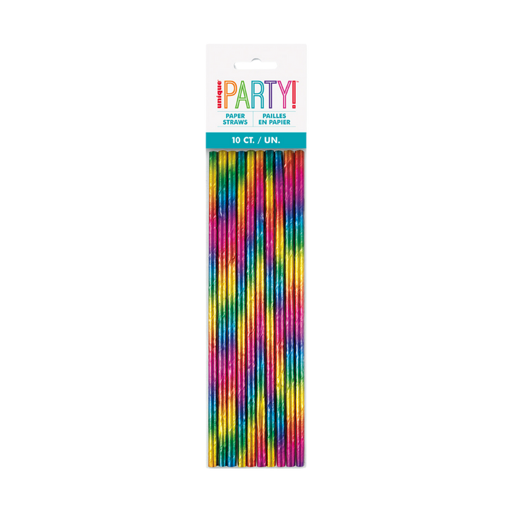 Rainbow Foil Paper Straws - 10 pk