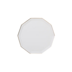 White octagon plate with gold trim elegant tableware for celebrations from Parte Haus party supply store in Bethesda MD