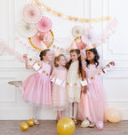 Pink princess decorations and castle garland kids birthday theme from Parte Haus party supply store in Bethesda MD