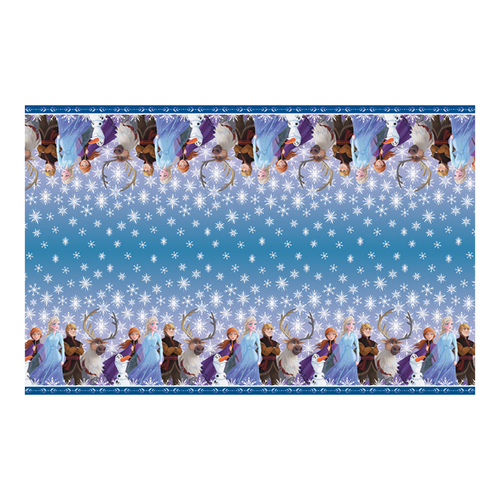 Blue Frozen table cover with snowflake pattern for kids birthday from Parte Haus party supply store in Bethesda MD