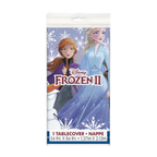 Purple Frozen II tablecover with Elsa and Anna for birthday from Parte Haus party supply store in Bethesda MD