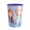 Purple Frozen plastic cup with Anna and Elsa snowy design winter birthday from Parte Haus party supply store in Bethesda MD