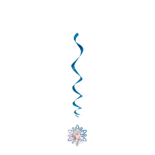 Blue Frozen swirl hanging decoration with Elsa for birthday theme from Parte Haus party supply store in Bethesda MD.