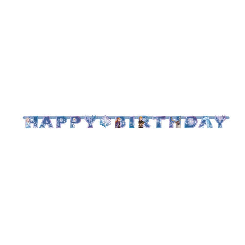 blue Frozen theme happy birthday banner with characters for kids birthday from Parte Haus party supply store in Bethesda MD