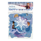 Blue Frozen birthday banner with snowflake print for kids birthday from Parte Haus party supply store in Bethesda MD
