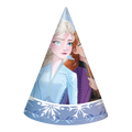 Blue Frozen cone hat with snowflakes and princess print for kids birthday from Parte Haus party supply store in Bethesda MD