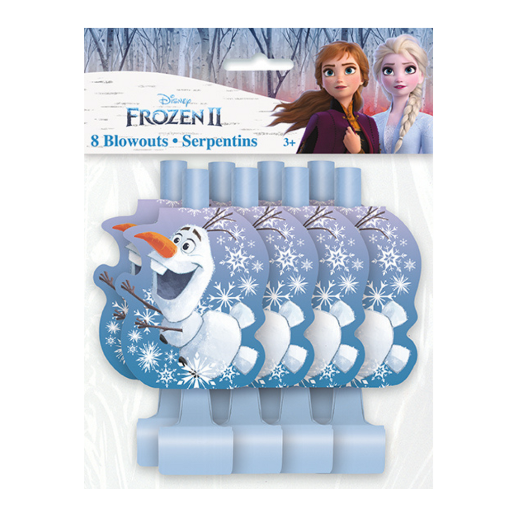 Blue Frozen II blowouts with Olaf snowflake design kids birthday from Parte Haus party supply store in Bethesda MD
