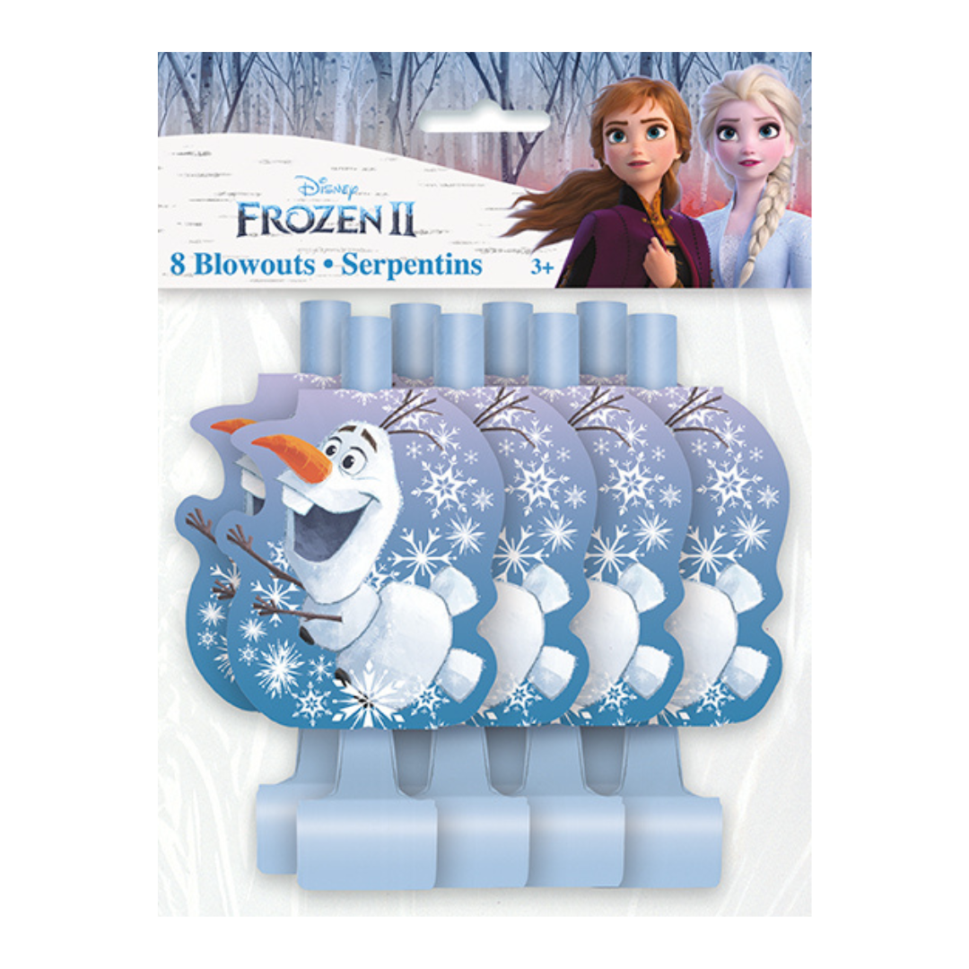 Blue Frozen II blowouts with Olaf snowflake design kids birthday from Parte Haus party supply store in Bethesda MD