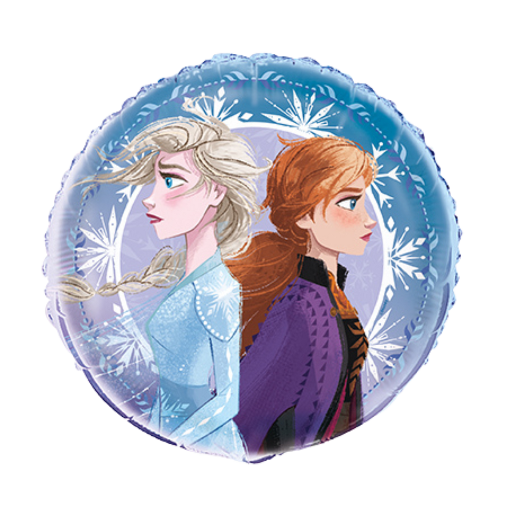 Blue Frozen balloon with Elsa and Anna snowflake design for kids birthday from Parte Haus party supply store in Bethesda MD