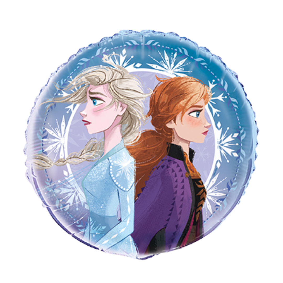 Blue Frozen balloon with Elsa and Anna snowflake design for kids birthday from Parte Haus party supply store in Bethesda MD